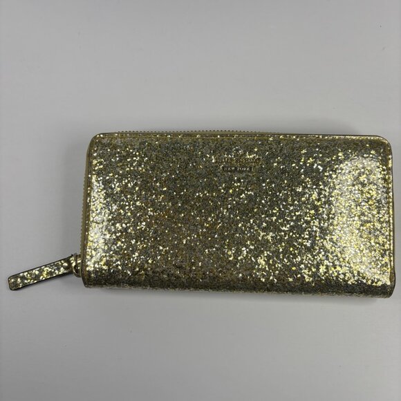Kate Spade New York Glitter Zip-Around Wallet – Gold Sparkle - Picture 1 of 8